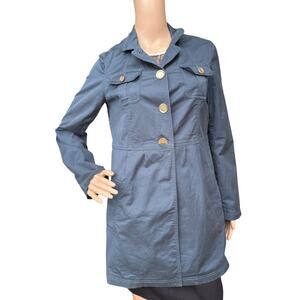 St. John Fall 2012 Blue Cotton Blend Coat Size 4 Gold-Tone Button Trench Jacket